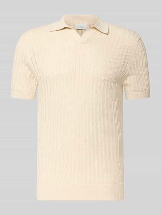 Profuomo Slim Fit Poloshirt mit V-Ausschnitt in Offwhite, Gr&ouml;&szlig;e XL