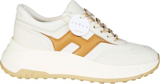 Hogan White Leather Chunky Tan Sneakers