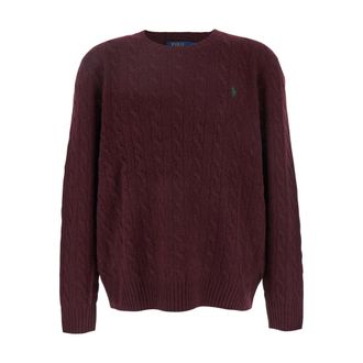 Polo Ralph Lauren Round-neck Knitwear, male, Red, M, Cable Knit Jumper with Pony Logo