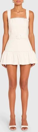 Amanda Uprichard Lena Picot Trim Skirted Linen Blend Romper in Ivory at Nordstrom, Size X-Large