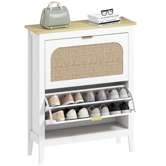 OEM Zapatero Estrecho Con 2 Puertas De Rat&aacute;n Estantes Ajustables Para 14 Pares De Zapatos 80x24x95,5 Cm Blanco