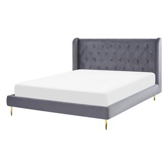 Beliani Beliani - Cama Con Somier De Terciopelo Gris 140 X 200 Cm Cabecero Capiton&eacute; Moderno Forbach