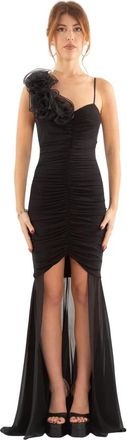 BABYLON Mesh Flower Strap Jurk in Nero - Dames - Avondkleed - Zwart - M - Kleedjes