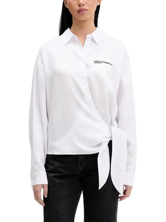 Karl Lagerfeld Asymmetrical Wrap Blouse with Classic Collar