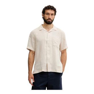 GANT Short Sleeve Linen Shirt - Heren - Korte mouwen Overhemden - Beige - M - Linnen - Overhemden