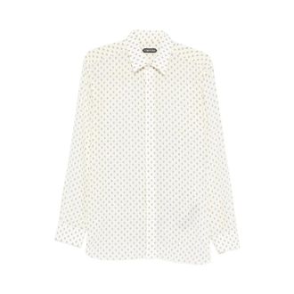Tom Ford Overhemden, Heren, Wit, L, Crepe de Chine Paisley Print Fluid Fit Shirt