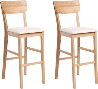 Beliani Set of 2 Bar Chairs AMBLER Wood Light Brown/ Beige