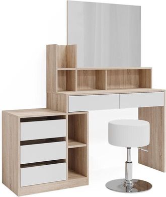 Vicco Tocador Anja, Blanco/sonoma, 139.8 Cm Con Taburete