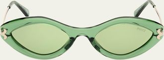 Pucci Logo Acetate & Metal Oval Sunglasses