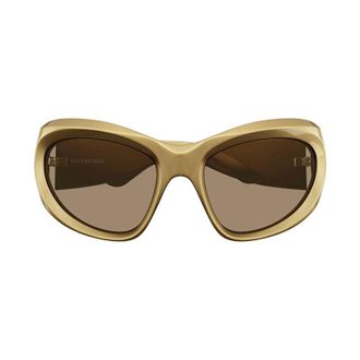 Balenciaga BB0228S004 Geometric Full Rim Sunglasses - Gold