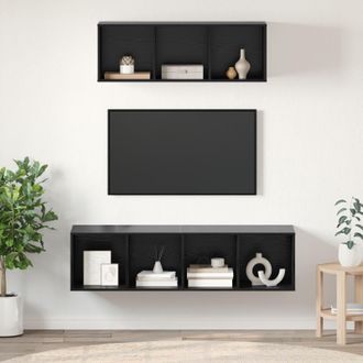 Berkfield Home TV Cabinet Set with Shelf Wall-mounted with Storage 2 pcs Black oak 37 x 37 x 142.5 cm