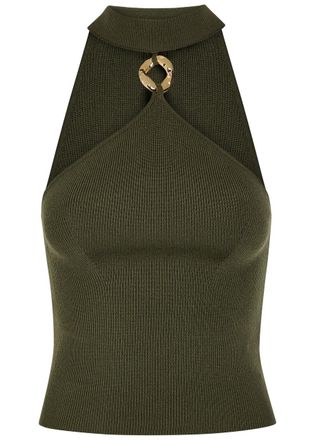 SIMKHAI Renlen Halterneck Merino Wool top - Khaki - XL (UK16 / XL)