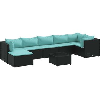 vidaXL Set De Muebles De Jard&iacute;n 8 Pzas Y Cojines Rat&aacute;n Sint&eacute;tico Negro Vidaxl