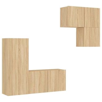 Berkfield Home 4 Piece TV Wall Units Sonoma Oak Engineered Wood in Tan