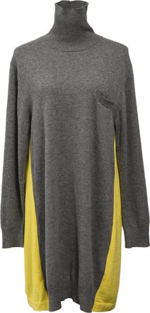 sacai Knitted Lace Trim Midi Turtleneck Dress in Multicolor Wool