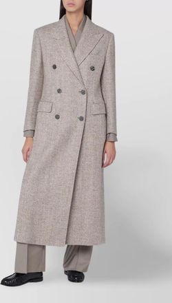 Tagliatore herringbone double breasted coat with button detailing