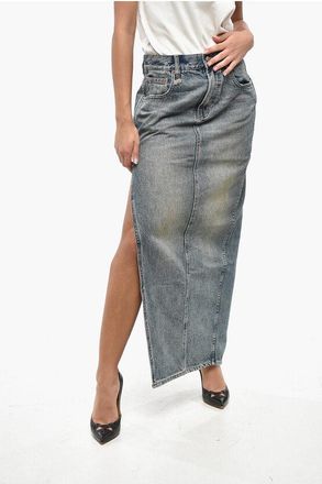 R13 Denim DEVON Pencil Skirt With Maxi Side Split size 27