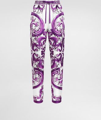 Dolce & Gabbana Majolica-print Silk Twill Vanity Trousers - Woman Pants And Shorts Multicolor 40