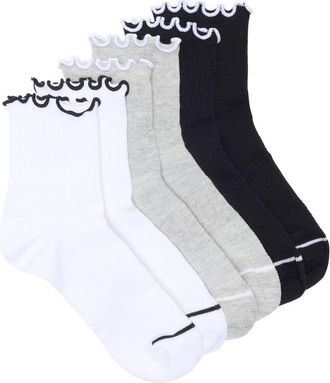Nordstrom Athleisure Lettuce Edge Assorted 3-Pack Ankle Socks in White- Grey- Black at Nordstrom, Size 9-11