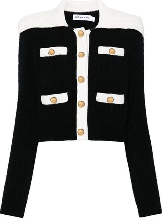 Self Portrait contrast-trim cardigan - women - Elastane/Polyamide/Alpaca Wool - L - Black