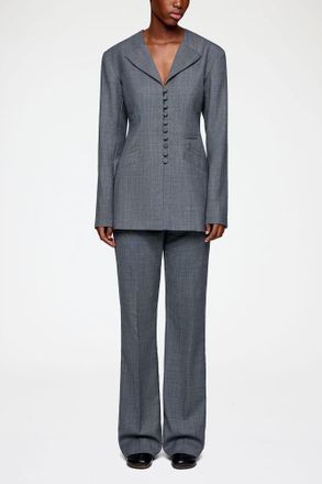 Ganni Mixed Blazer in Grey Wool Melange - Size 34