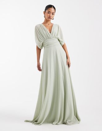 Tfnc Vestito lungo da damigella in chiffon a pieghe verde