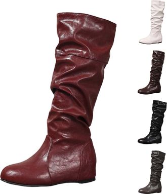 Generic Ladies Chunky Heel Pull On Mid Calf Boots Round Toe Slip On Platform Booties Non Slip Sole Comfortable Winter(Coffee, 3.5)