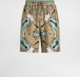 Dolce & Gabbana Cargo-print Washed Silk Twill Vanity Bermuda Shorts - Man Pants And Shorts Multicolor 46