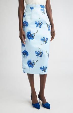 Emilia Wickstead Lorelei Floral Pencil Skirt in Little Lillies On Blue at Nordstrom Rack, Size 2 Us / 6 Uk