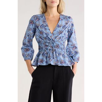 Derek Lam Lilith Surplice Neck Top in Denim Blue Multi at Nordstrom Rack, Size 14