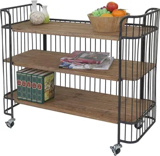 Hhg Hhg - Nunca Usado] Carro 073, Carro Con Estante Rodante Para Servir, Madera Maciza De Abeto Vintage 84x98x36cm