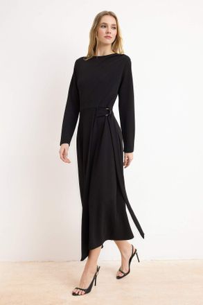 Trendyol Modest Dames Zwart Effen Maxi Lang Zakelijk A-lijn Modest Jurken