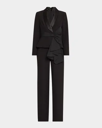 Aidan Mattox Straight-Leg Bow Stretch Crepe Jumpsuit