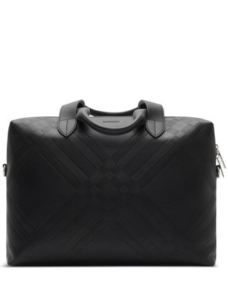 Burberry Check-embossed briefcase - men - Linen/Flax/Cotton/Calf Leather - One Size - Black