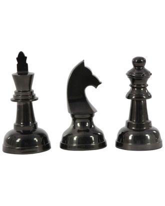 CosmoLiving by Cosmopolitan Cosmoliving By Cosmopolitan Set Of 3 Chess Dark Grey Aluminum Sculpture With Knight, Queen & King