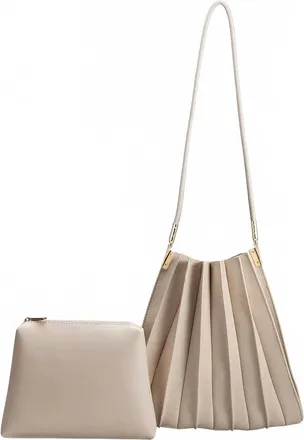 Melie Bianco Womens Carrie Pleated Vegan Leather Shoulder Bag In Bone