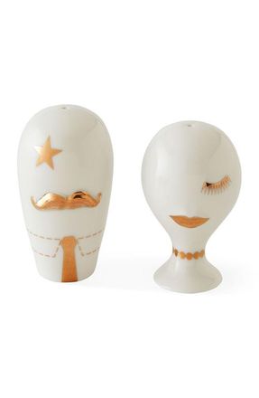 Jonathan Adler Gilded Mr. & Mrs. Muse Salt and Pepper Set in White /Gold at Nordstrom