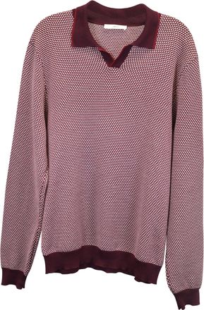 Mr P. Slim-Fit Honeycomb-Knit Polo Long-Sleeve Shirt in Red Cotton