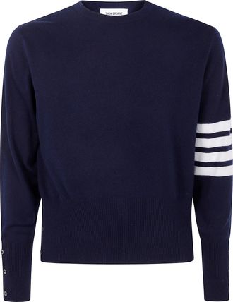 Thom Browne Classic Crewneck Short Pullover With White 4 Bar Stripe In