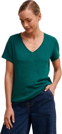 Celtic & Co. Relaxed V-Neck Linen Blend T-Shirt in Teal at Nordstrom, Size 12