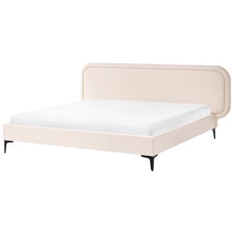 Beliani Cama Moderna Con Somier De Terciopelo Beige Claro 180 X 200 Cm Suzette