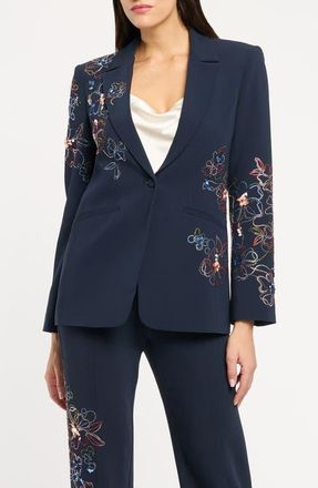 Cinq &agrave; Sept Karlie Blooming Linework Embellished Blazer in Navy Multi at Nordstrom, Size 10