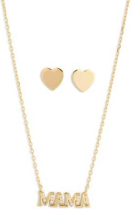 Argento Vivo CZ Pavé Mama Pendant Necklace & Heart Stud Earrings in Gold at Nordstrom Rack