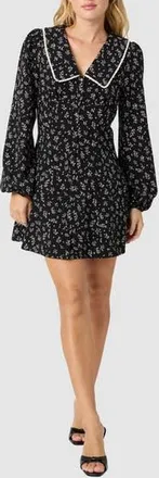 All in Favor Floral Print Long Sleeve Minidress in Black Cream at Nordstrom Rack, Size X-Small