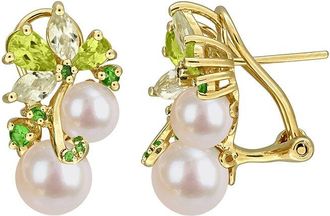 Rina Limor Gold-Plated Silver 2.55 Ct. Tw. Gemstone & 6-8.5Mm Pearl Earrings