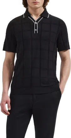 Bugatchi Grid Short Sleeve Cotton & Modal Sweater in Black at Nordstrom, Size Xx-Large