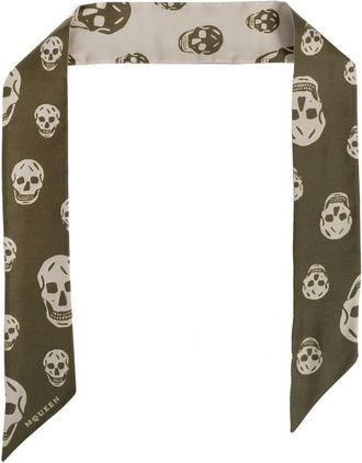 Alexander McQueen Accessoires, Dames, Groen, ONE Size, Printed Silk Scarf