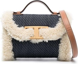 Tod's shearling denim mini bag - women - Sheep Skin/Shearling/Leather/Cotton - OS - Blue