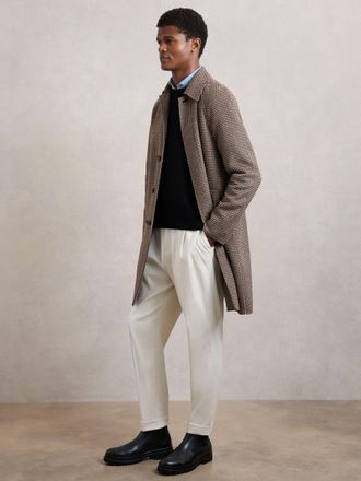 Reiss Brown Wool-blend Dogtooth-check Overcoat, XL