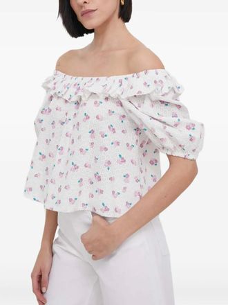 Barbour floral-print off-the-shoulder top - women - Cotton - L - White